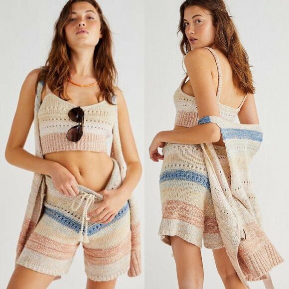 Free People Lounge Set Womens Large Striped Southwest Knit 2 Piece - Picture 1 of 8